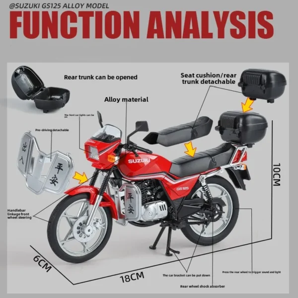 Moto a escala1:12 SUZUKI GS125, modelo de motocicleta Vintage