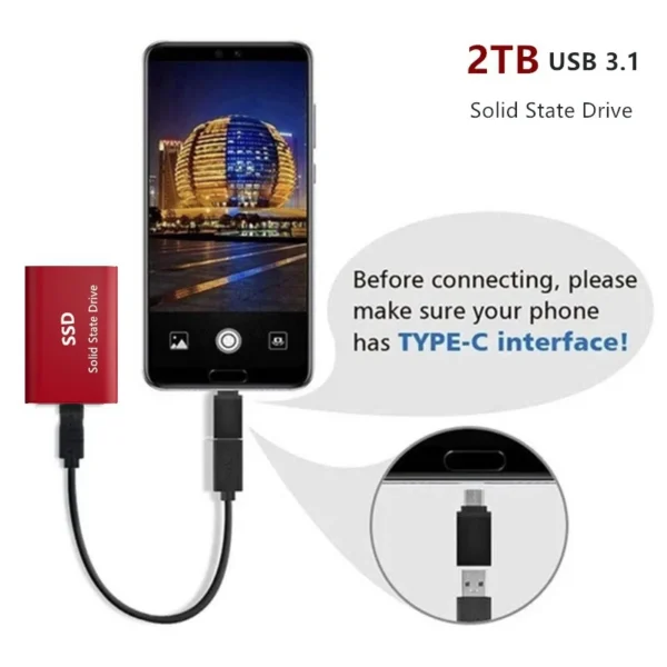 Disco duro externo de 1,8 pulgadas, USB 3,0, tipo C, ssd, 500GB, 1TB, 2TB, para portátiles y de escritorio