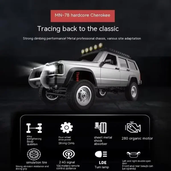 Mn78 1/12 Rc coche todoterreno 4x4 a escala completa Cherokee coche de Control remoto tracción en las cuatro ruedas coche de escalada Rc vehículo de juguete