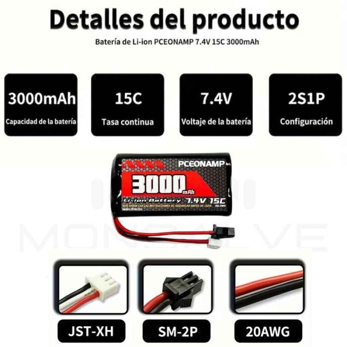 Batería Recargable Li-ion 7.4V 3000mAh SM-2P Conector