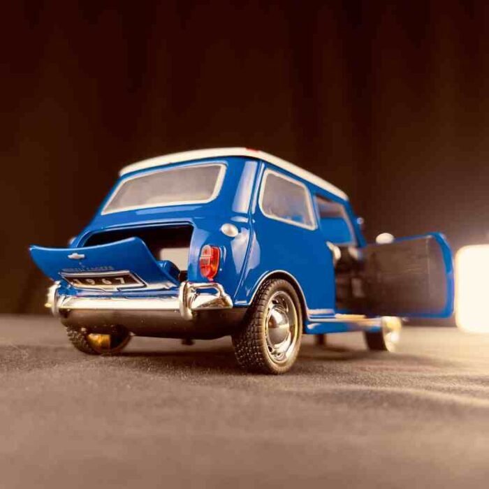 Mini cooper coleccionable 6 Auto de juguete azul con capó abierto